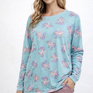 NWT Chelsea Peers Unicorn Print Long Sleeve Pajama Top Size 24